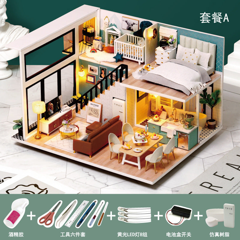 Wholesale fun DIY cabin model wooden hand-assembled toy villa house